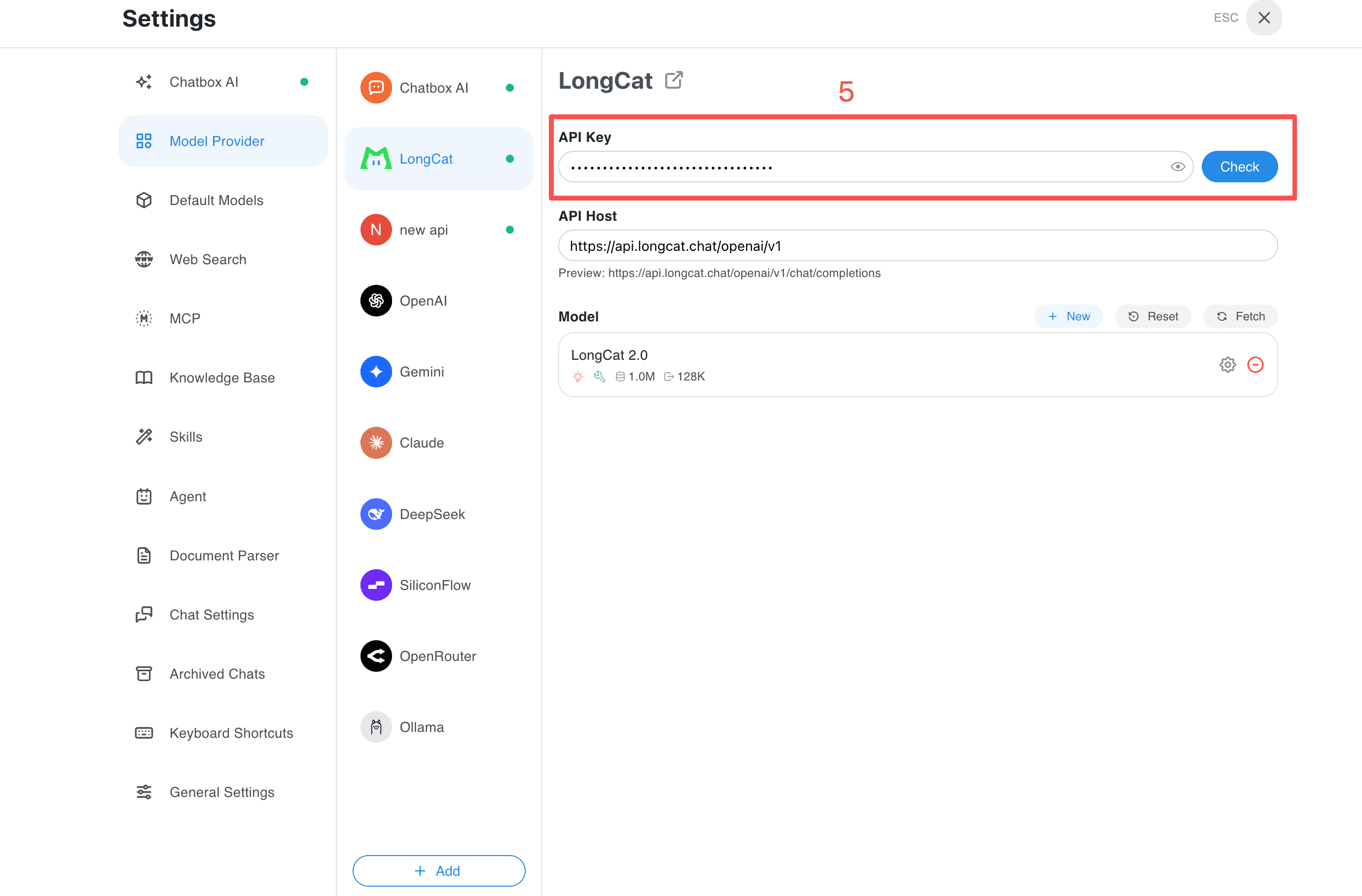 Check LongCat API connection (Desktop)