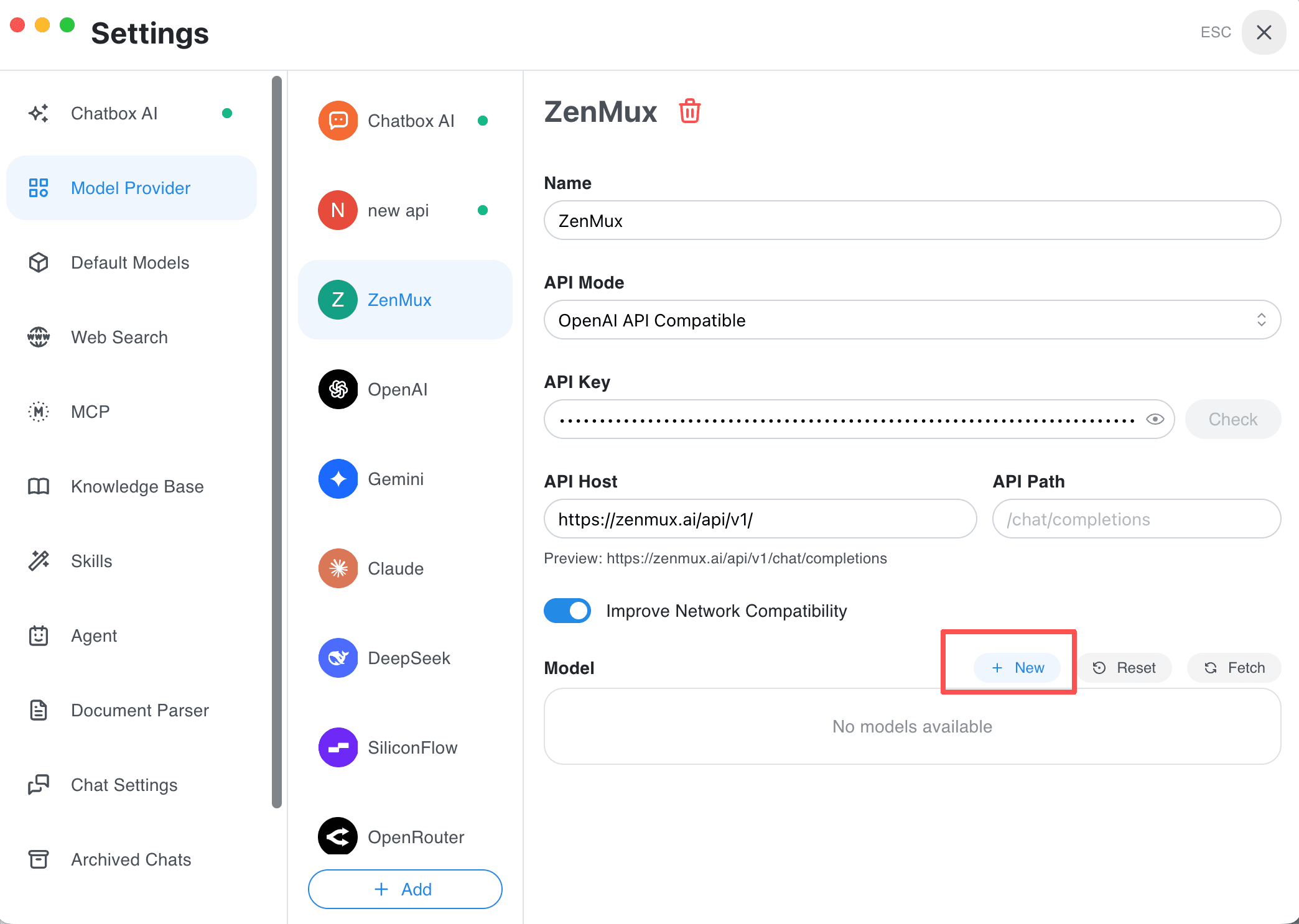 ZenMux provider configuration (Desktop)